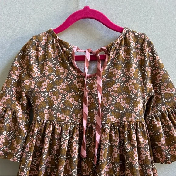 Wildflowers Pink Brown Floral Bell Sleeve Dress, Size 4
